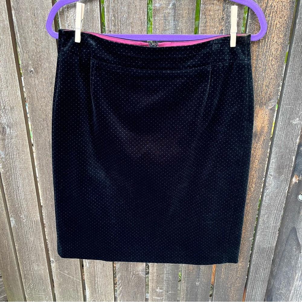 J. Crew Velveteen Polka Dot Pencil Skirt In Black Sz 10